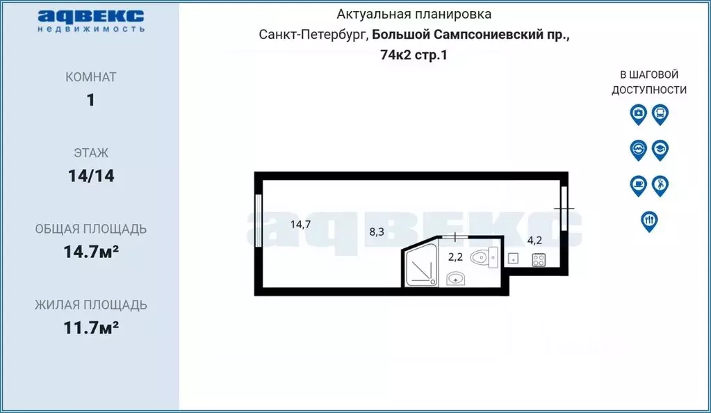 Студия Санкт-Петербург Большой Сампсониевский просп., 74к2 (14.7 м) - Фото 2