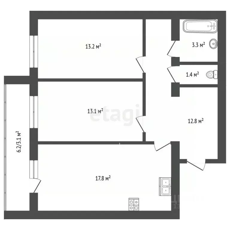 2-к кв. Вологодская область, Вологда ул. Возрождения, 51 (61.9 м) - Фото 1
