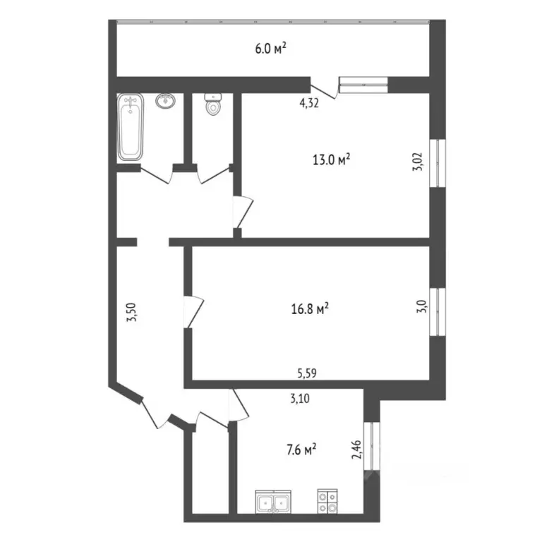 2-к кв. Тюменская область, Тюмень ул. Газовиков, 25 (53.0 м) - Фото 2