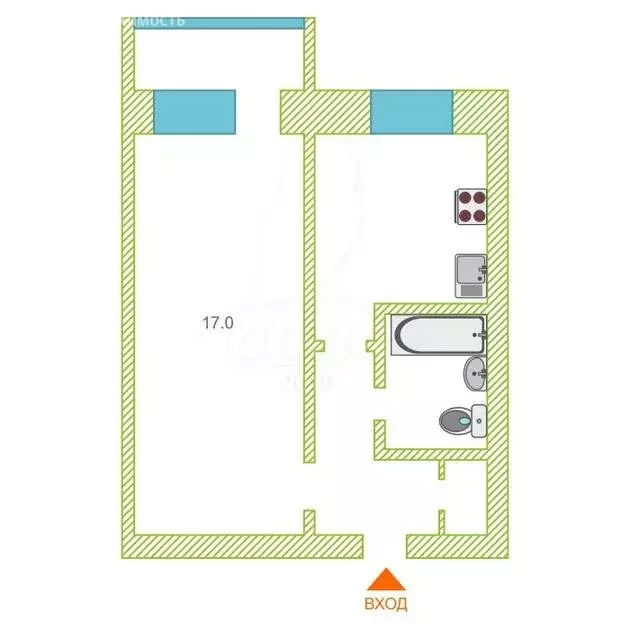 1-комнатная квартира: Тюмень, Одесская улица, 26 (31 м) - Фото 2