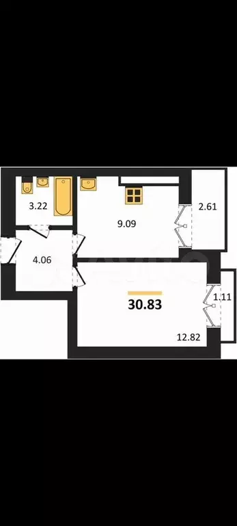 1-к. квартира, 32,9 м, 9/9 эт. - Фото 1