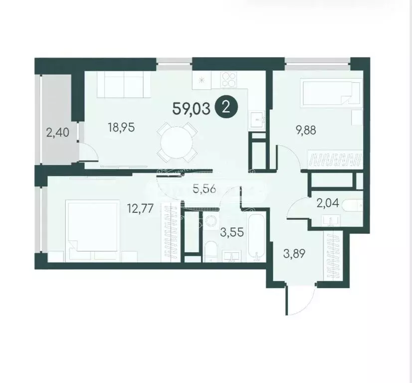2-комнатная квартира: Курган, 18-й микрорайон, 7 (59.03 м) - Фото 1