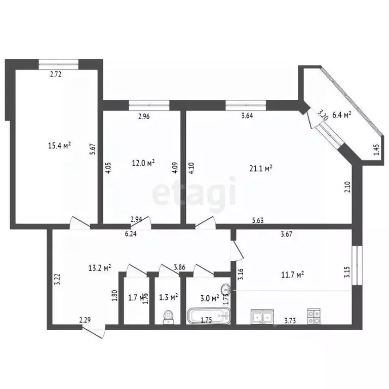 3-к кв. Башкортостан, Стерлитамак ул. Гоголя, 2В (79.4 м) - Фото 2