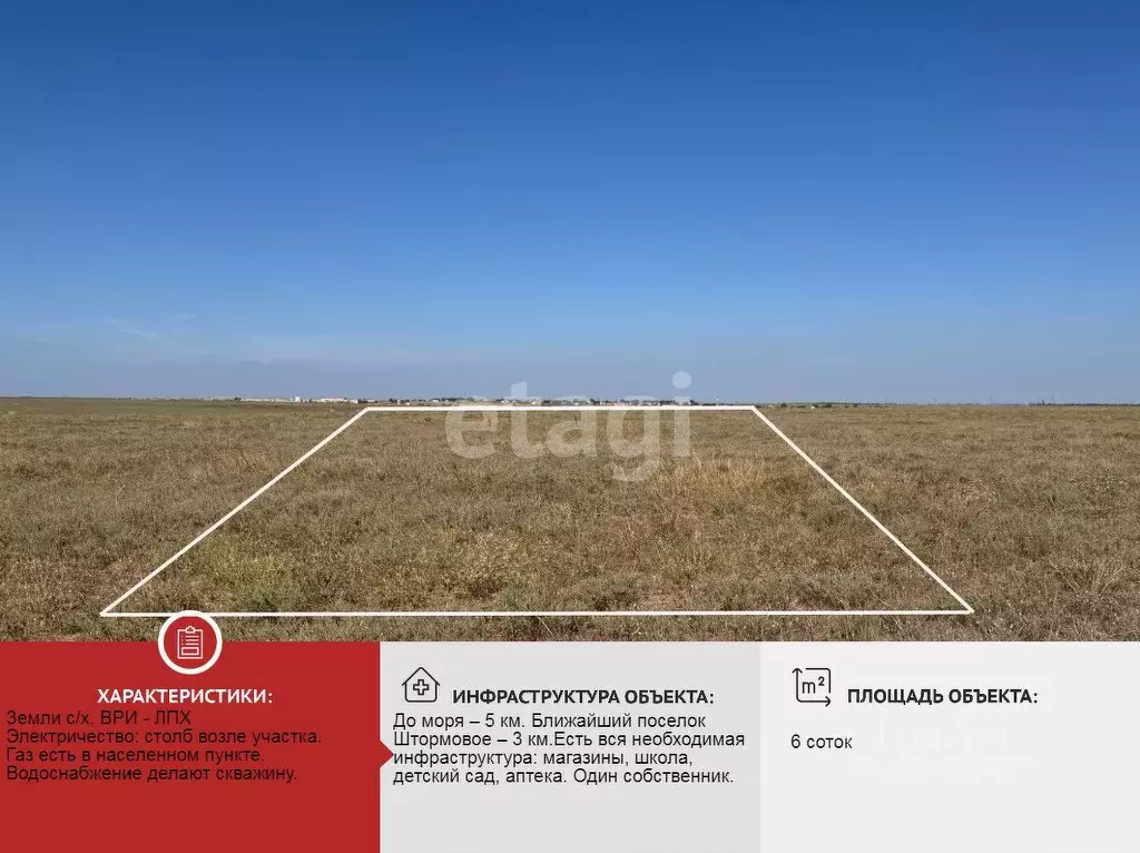 Участок в Крым, Сакский район, с. Штормовое ул. Ленина (6.0 сот.) - Фото 1
