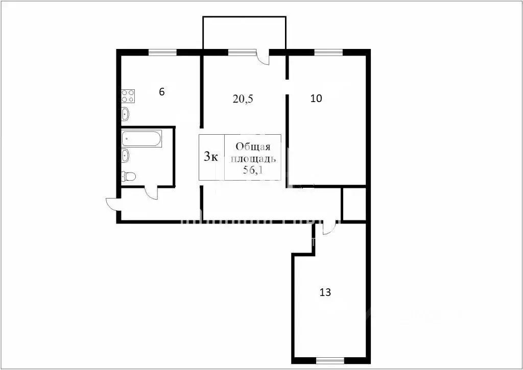 3-к кв. Новосибирская область, Новосибирск Народная ул., 42 (58.3 м) - Фото 1