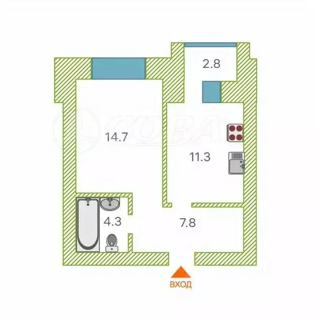 1-к кв. Тюменская область, Тюмень Полевая ул., 105к6 (38.8 м) - Фото 1