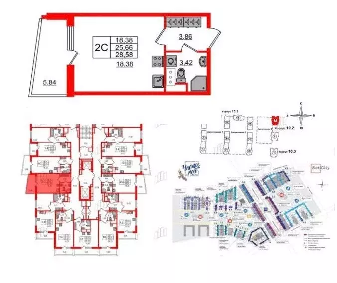 Студия Санкт-Петербург аллея Арцеуловская, 19 (28.58 м) - Фото 1