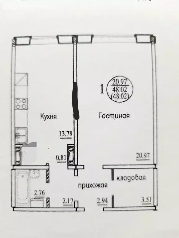 1-комнатная квартира: Новосибирск, улица Виктора Шевелёва, 20 (48 м) - Фото 2