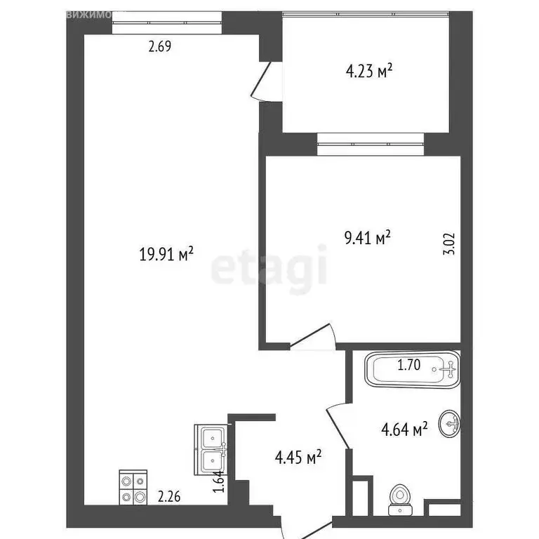 1-комнатная квартира: Тюмень, Краснооктябрьская улица, 6 (38.4 м) - Фото 0