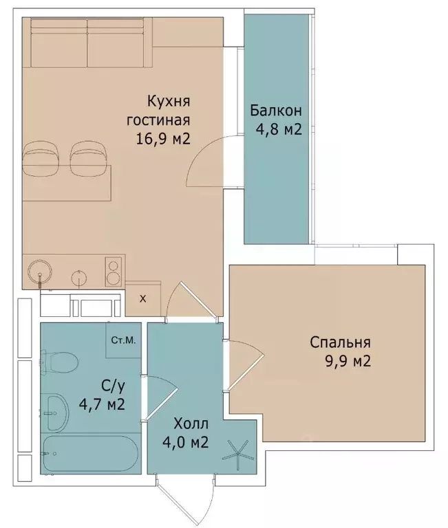 2-к кв. Санкт-Петербург ул. Верхне-Каменская, 11к1 (40.0 м) - Фото 1