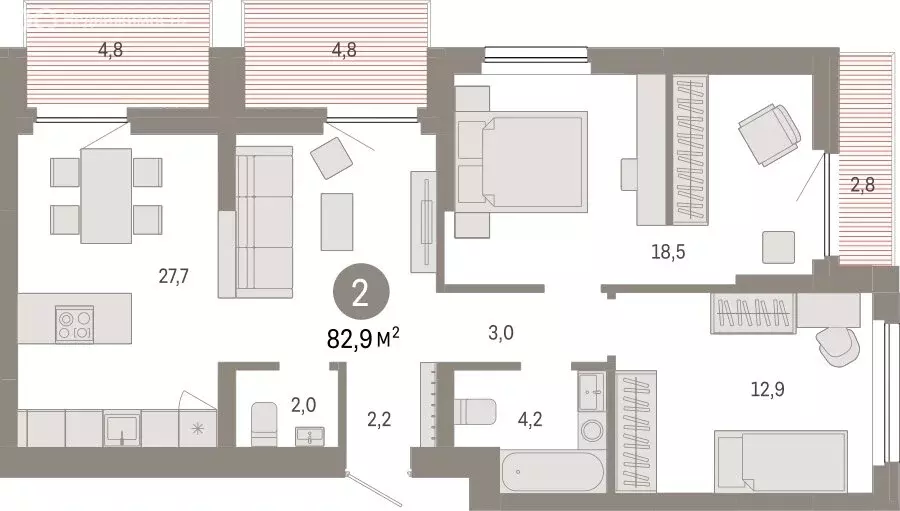 2-комнатная квартира: Новосибирск, квартал Лебедевский (82.9 м) - Фото 1