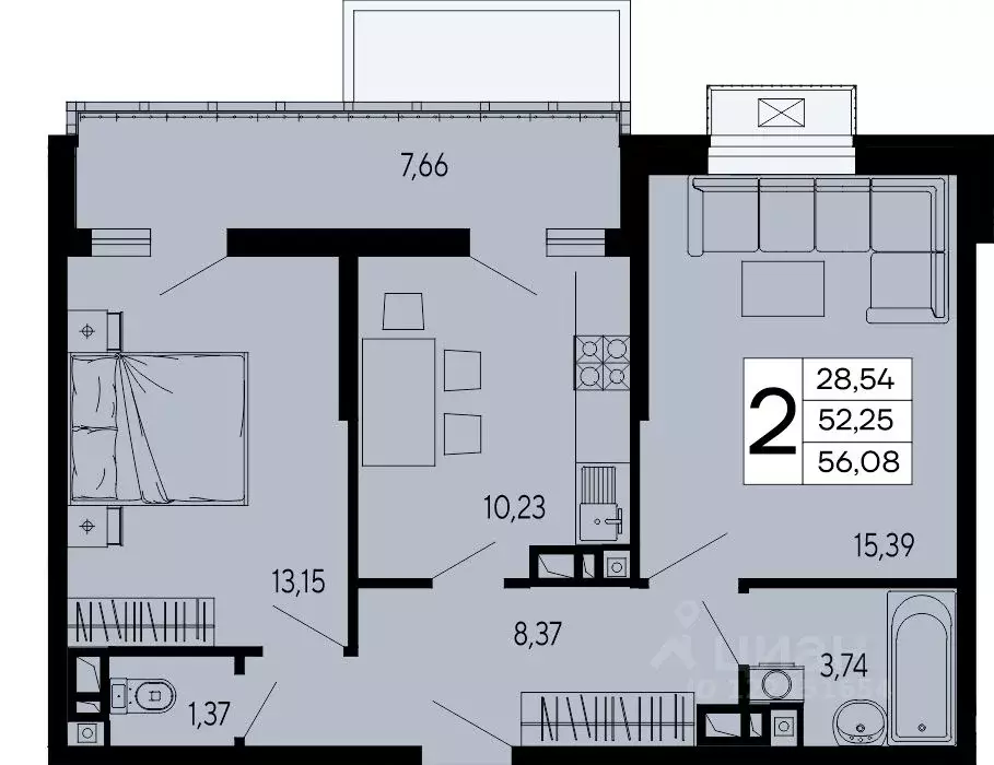 2-к кв. Адыгея, Майкоп 9 Мая ул. (56.08 м) - Фото 1