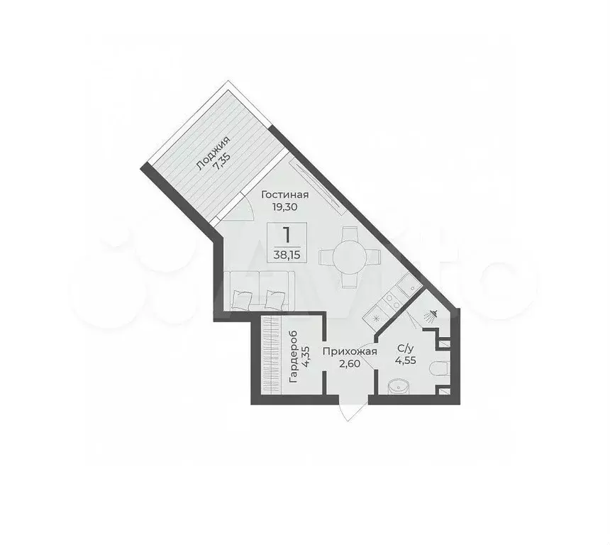Апартаменты-студия, 38,2 м, 6/12 эт. - Фото 1