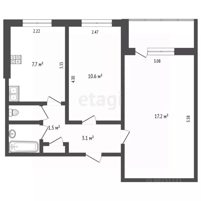 2-к кв. Пермский край, Пермь ул. Пушкина, 23 (45.7 м) - Фото 1