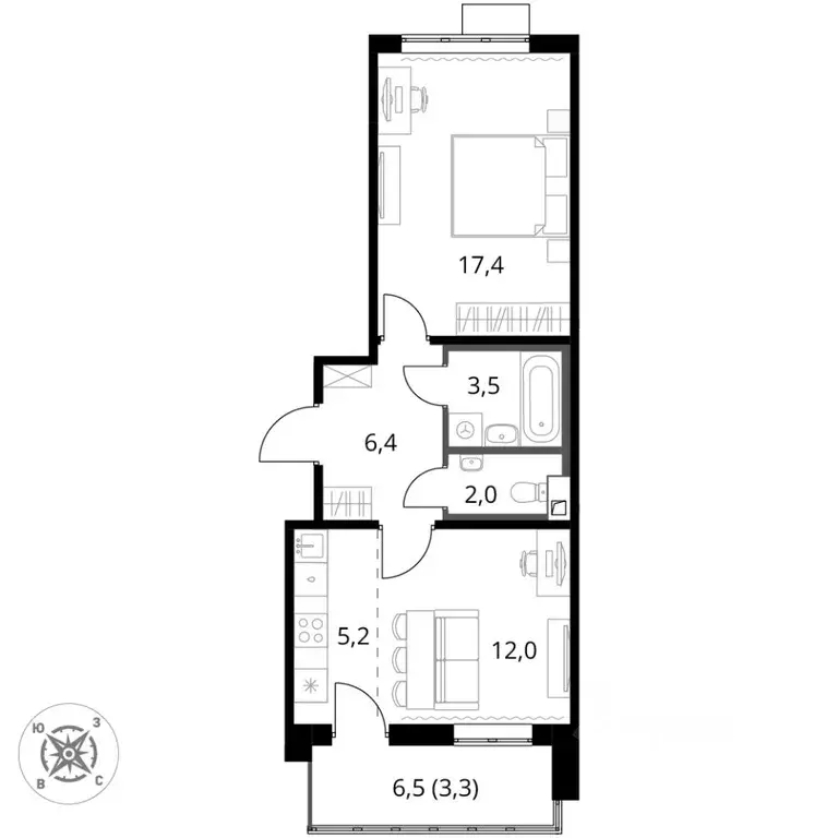 2-к кв. Московская область, Химки Подрезково мкр, 1-й Шереметьевский ... - Фото 2