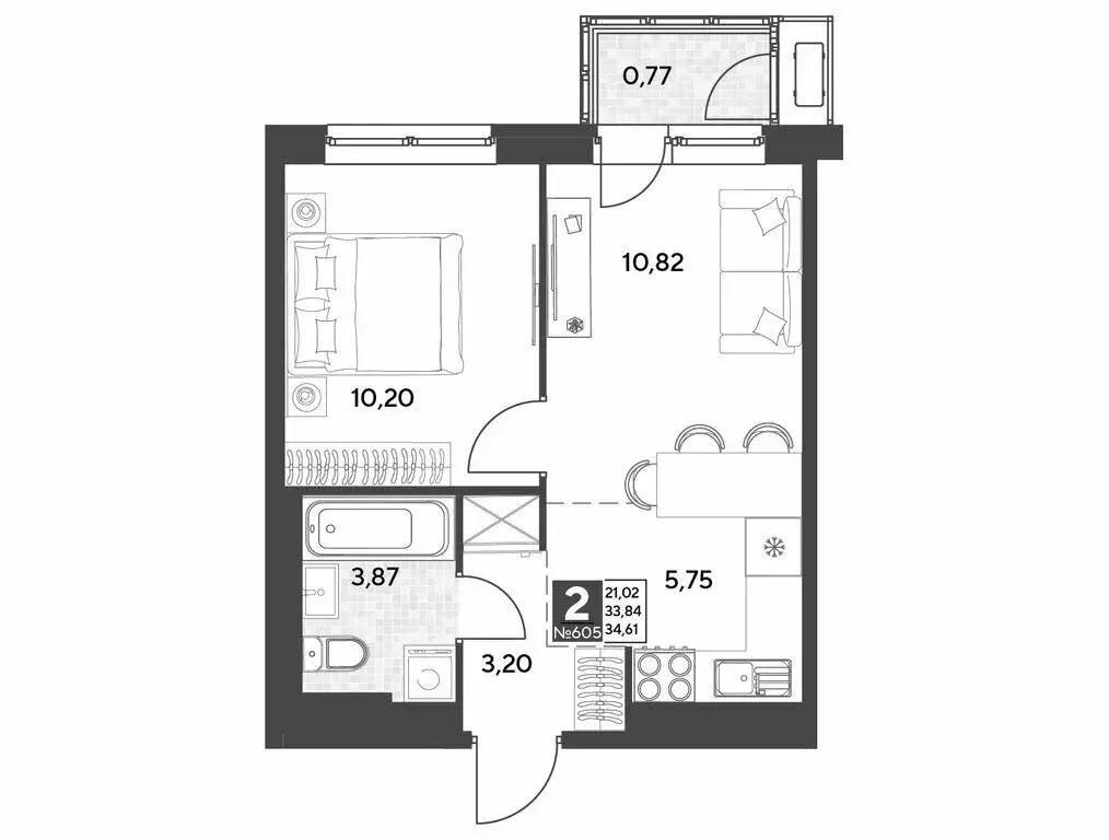 2-комнатная квартира: Калуга, улица Болдина, 22/1 (34.61 м) - Фото 0