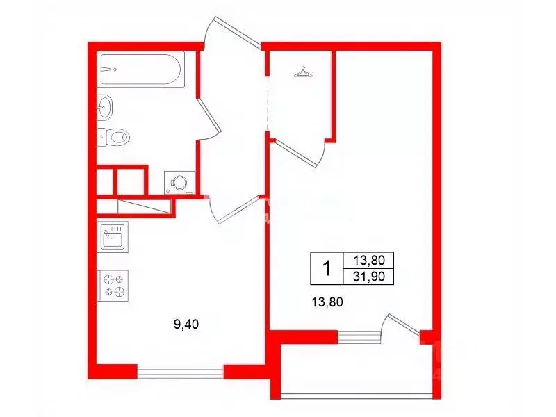 1-к кв. Санкт-Петербург дор. Муринская, 14к2 (31.9 м) - Фото 2