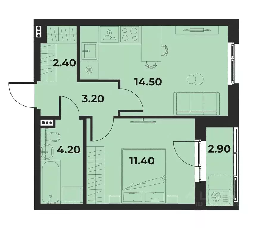 2-к кв. Пермский край, Пермь Верхние Муллы мкр, Сезоны кв-л,  (37.2 м) - Фото 1