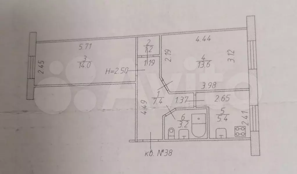 2-к. квартира, 45 м, 1/5 эт. - Фото 0
