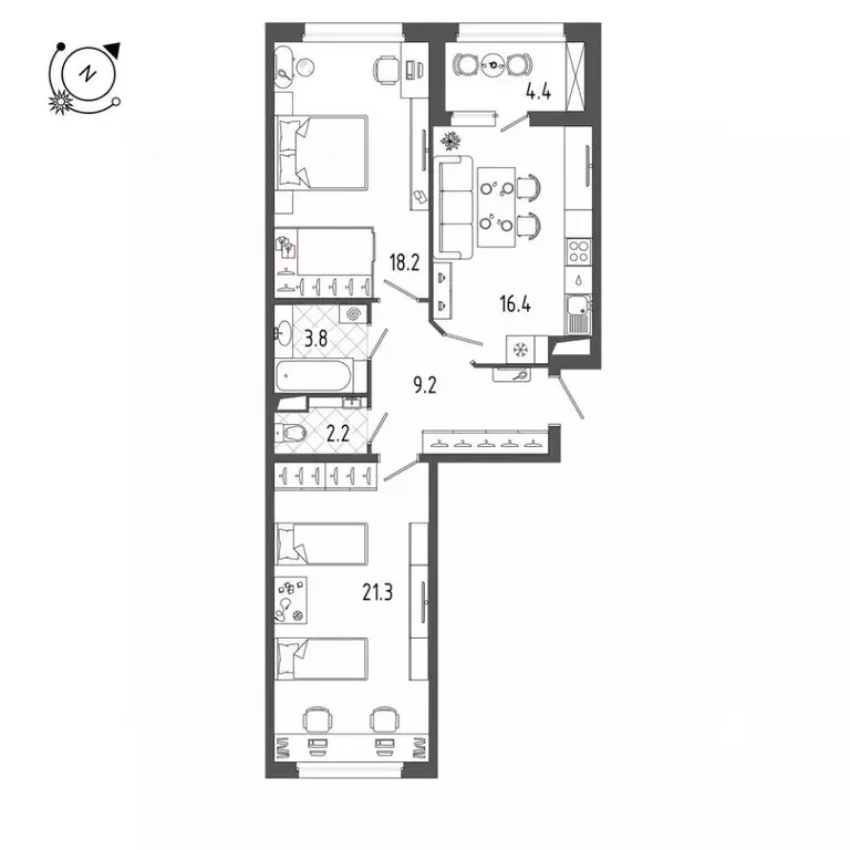 2-к кв. Санкт-Петербург Белоостровская ул., 28 (73.7 м) - Фото 0