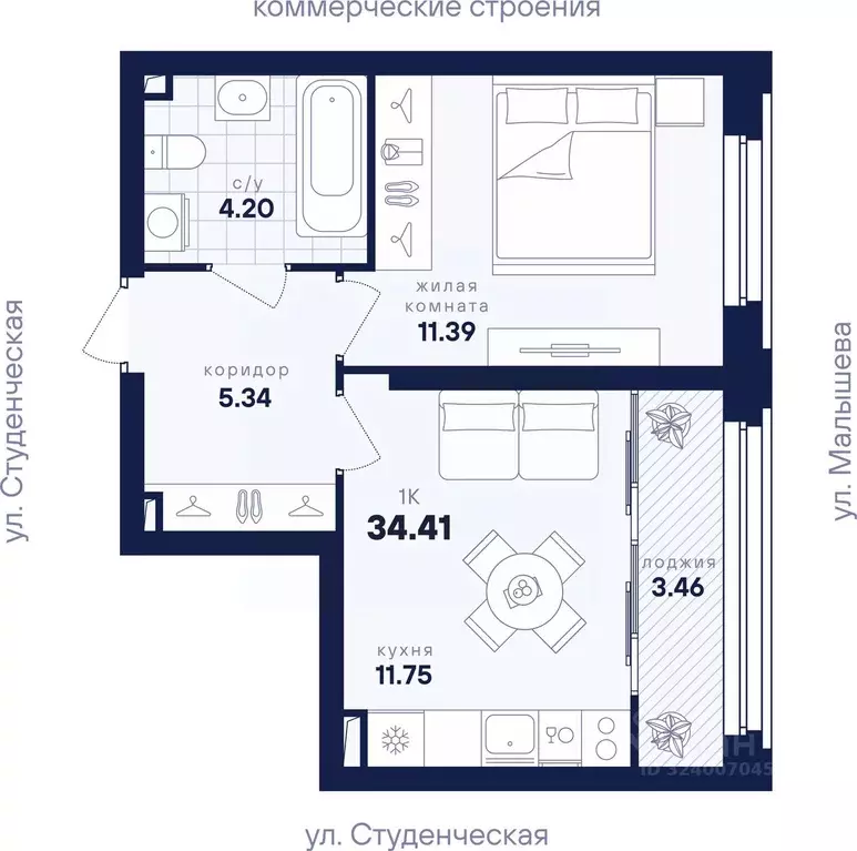 1-к кв. Свердловская область, Екатеринбург ул. Малышева, 145/4 (34.41 ... - Фото 1