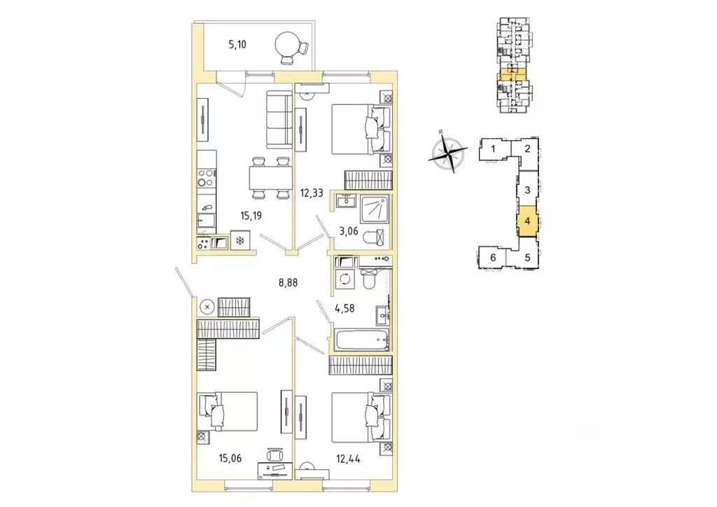3-к кв. Ленинградская область, Гатчина Въезд мкр,  (74.09 м) - Фото 1