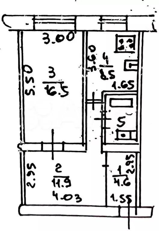 1-к. квартира, 46,5 м, 5/5 эт. - Фото 0