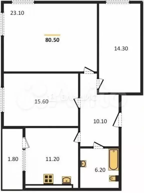 3-к. квартира, 86 м, 4/10 эт. - Фото 0