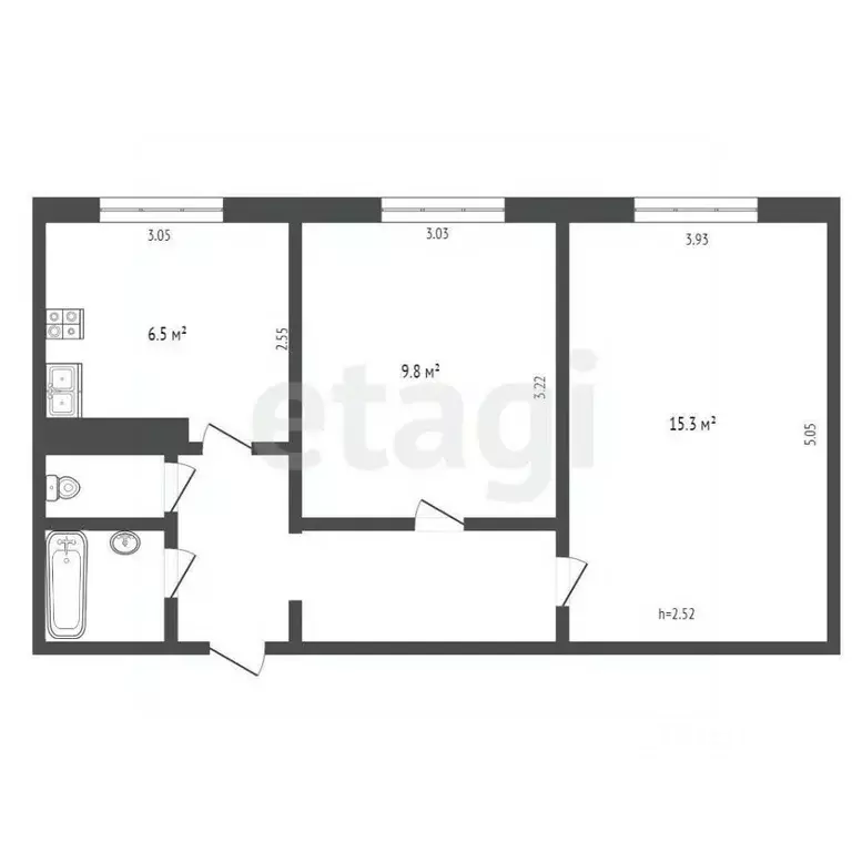 2-к кв. Ямало-Ненецкий АО, Ноябрьск просп. Мира, 80 (45.2 м) - Фото 2