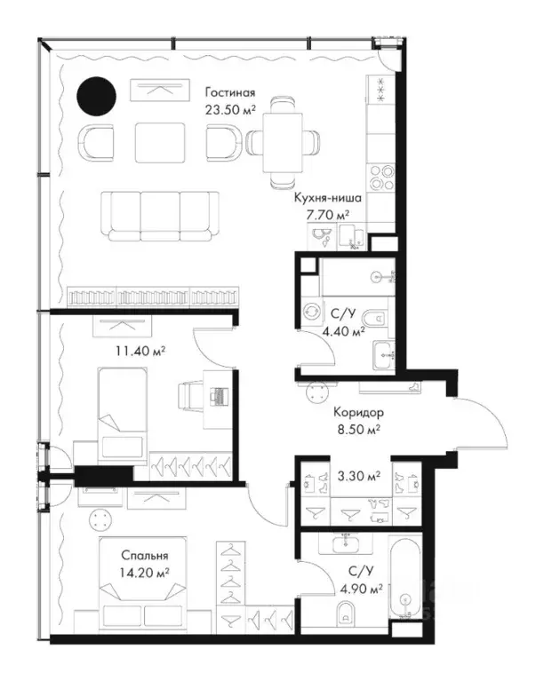 2-к кв. Москва Северный ао, Беговой р-н, Слава жилой комплекс (77.9 м) - Фото 2