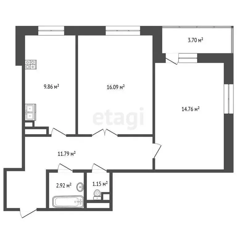 2-комнатная квартира: Тюмень, улица Дмитрия Менделеева, 2к1 (56.8 м) - Фото 1
