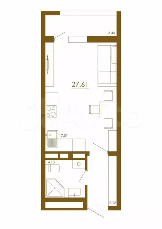 Квартира-студия, 27,6 м, 13/13 эт. - Фото 1