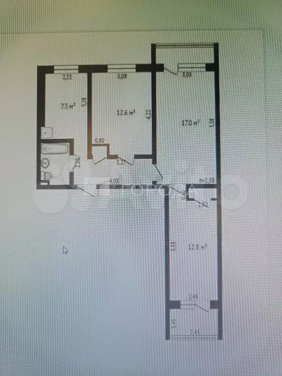 3-к. квартира, 59,7 м, 5/9 эт. - Фото 0
