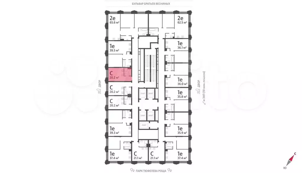 Квартира-студия, 20,2 м, 32/43 эт. - Фото 1