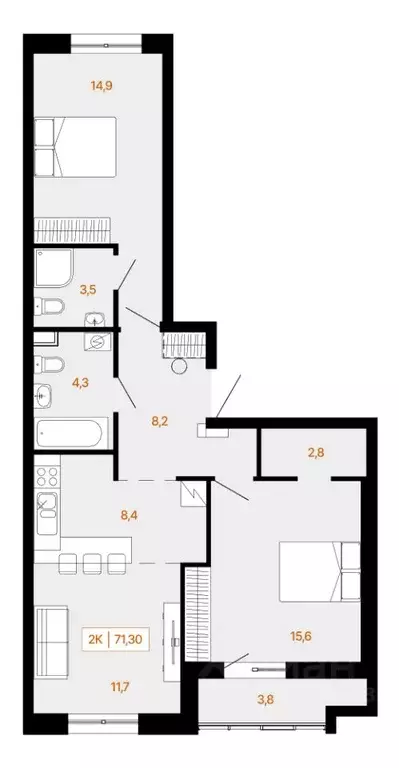 2-к кв. Ханты-Мансийский АО, Ханты-Мансийск Самаровская ул., 2А (71.5 ... - Фото 0