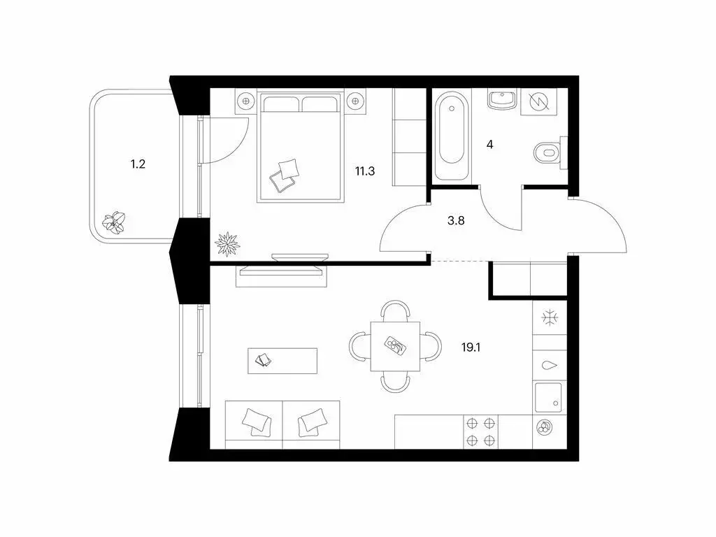1-комнатная квартира: Казань, Ботаническая улица (39.4 м) - Фото 1
