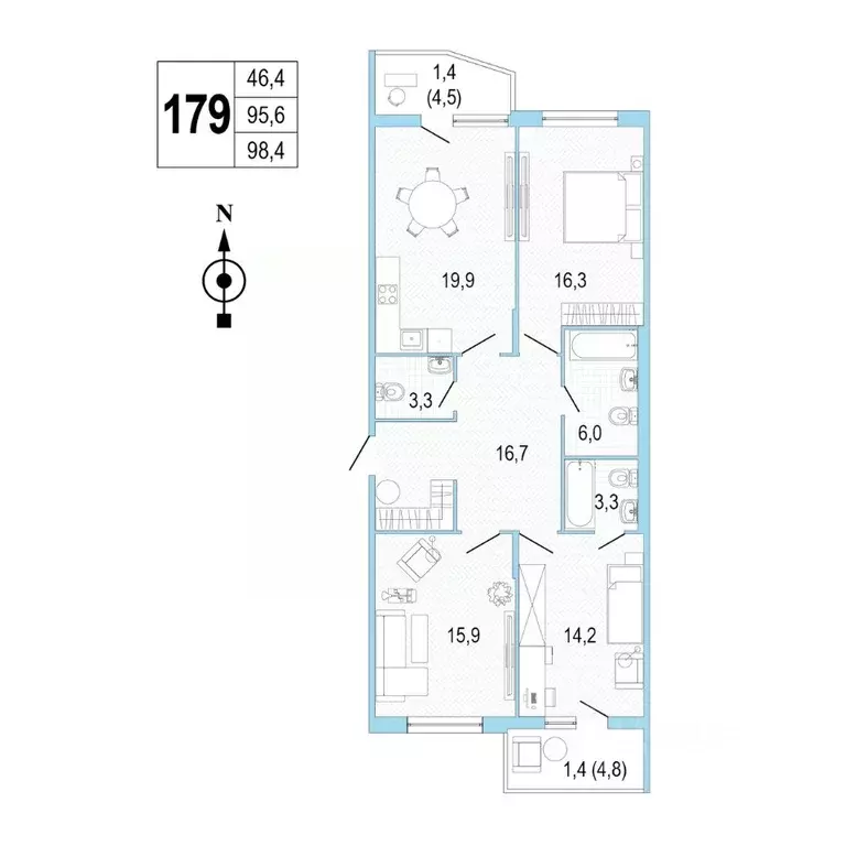 3-к кв. Санкт-Петербург просп. Патриотов, 35 (98.9 м) - Фото 1