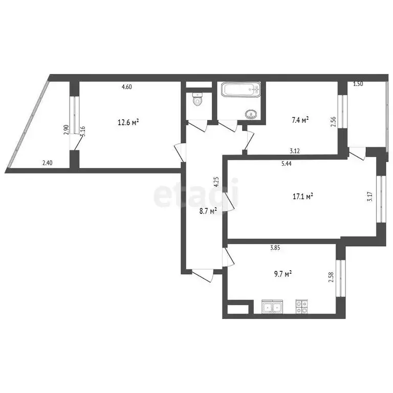 3-комнатная квартира: Симферополь, улица Бородина, 4 (63.4 м) - Фото 1