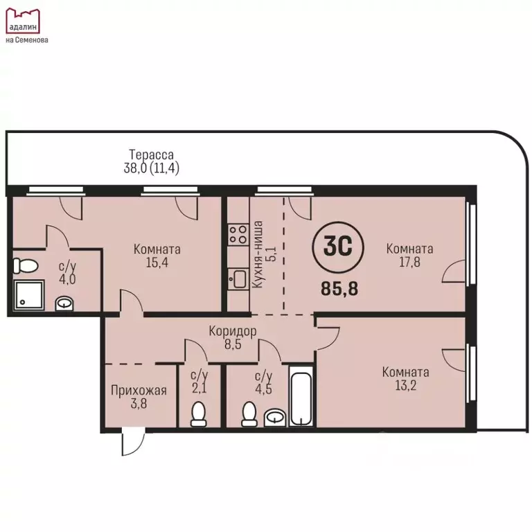 3-к кв. Алтайский край, Барнаул ул. Имени В.Т. Христенко, 2к1 (85.8 м) - Фото 0