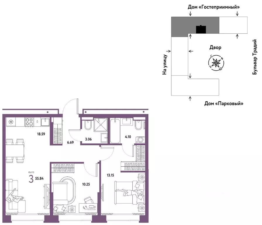 3-к кв. Тюменская область, Тюмень ул. Новоселов, 100 (55.84 м) - Фото 0