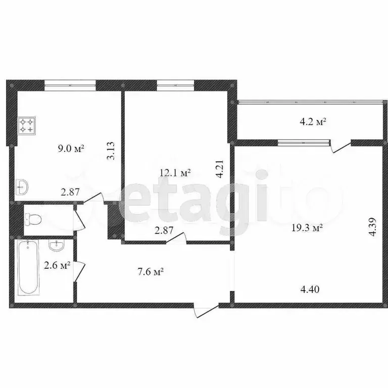 2-к. квартира, 50,8 м, 3/9 эт. - Фото 0