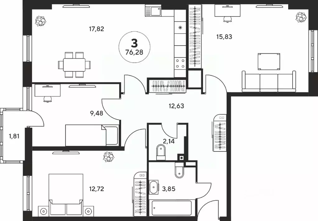 3-к кв. Ростовская область, Ростов-на-Дону ул. Нансена, 107/5 (76.0 м) - Фото 1