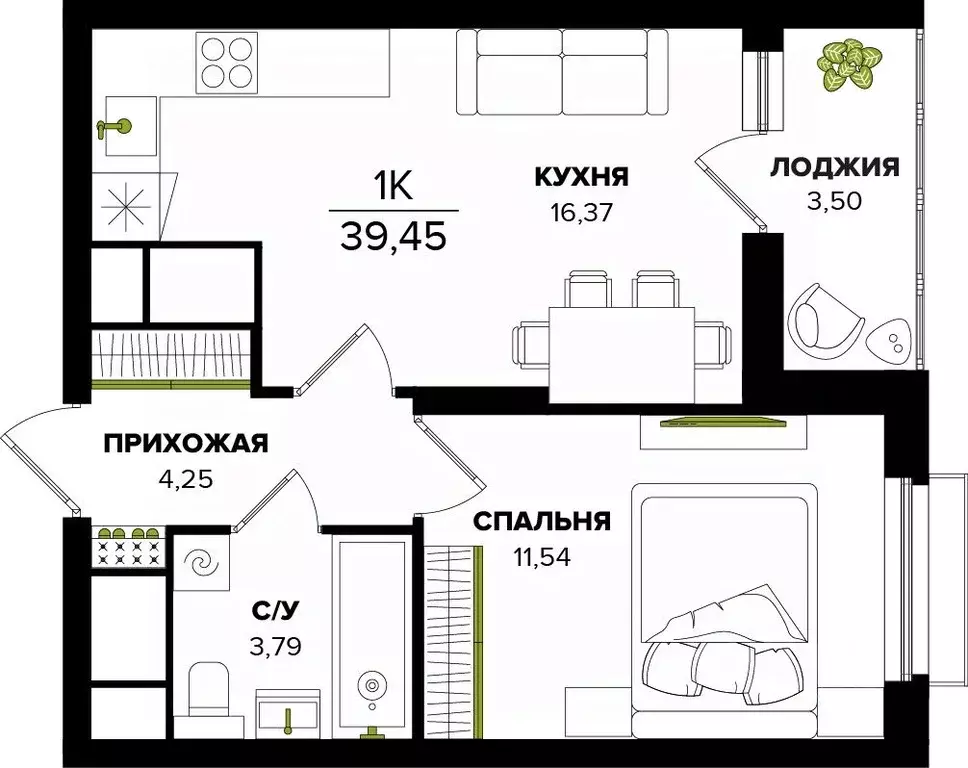 1-к кв. Тульская область, Тула  (39.45 м) - Фото 0