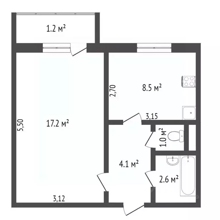 1-к кв. Белгородская область, Белгород ул. Губкина, 42в (33.3 м) - Фото 1