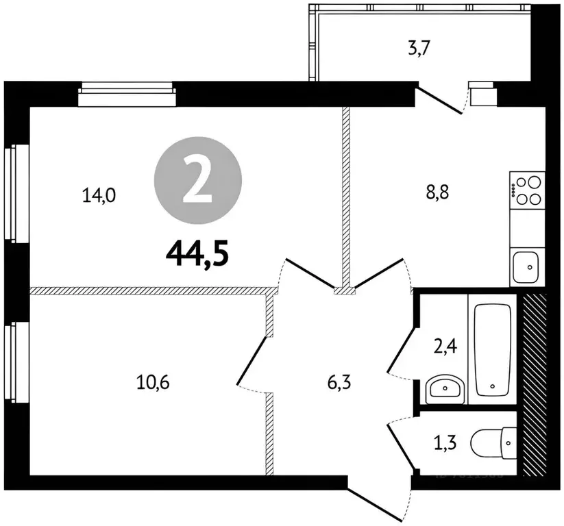 2-к кв. Ростовская область, Ростов-на-Дону ул. Еременко, 114 (44.0 м) - Фото 2
