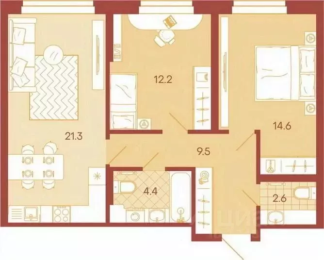 3-к кв. Пензенская область, Пенза ул. Минская, 25 (64.6 м) - Фото 0