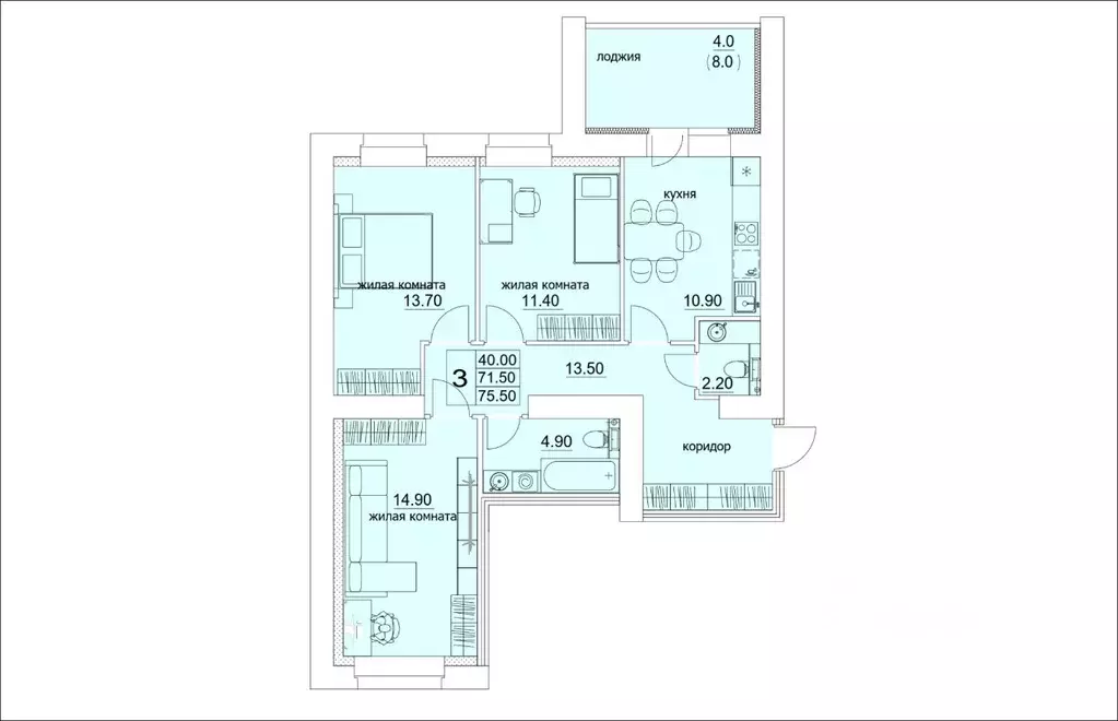 3-к кв. Кировская область, Киров ул. Лепсе, 14 (75.5 м) - Фото 0