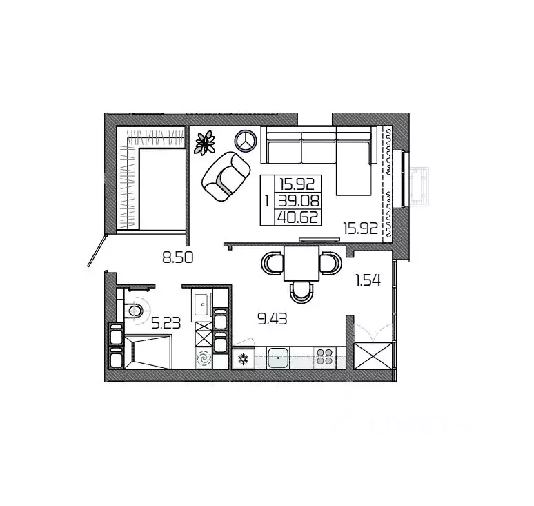 1-к кв. Волгоградская область, Волгоград ул. Землячки (40.62 м) - Фото 2