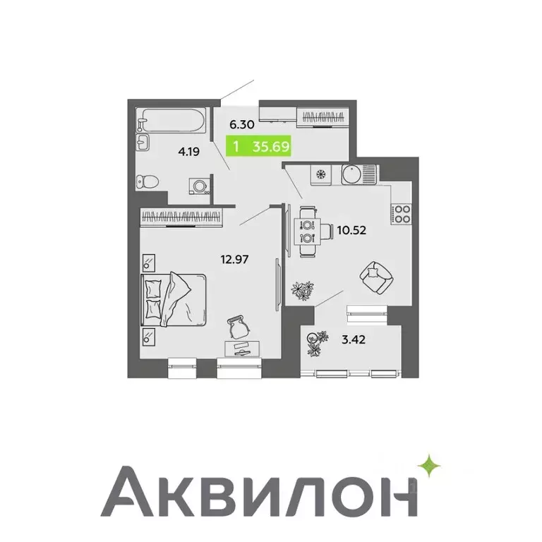 1-к кв. Архангельская область, Архангельск проезд Приорова, 4с1 (35.69 ... - Фото 0