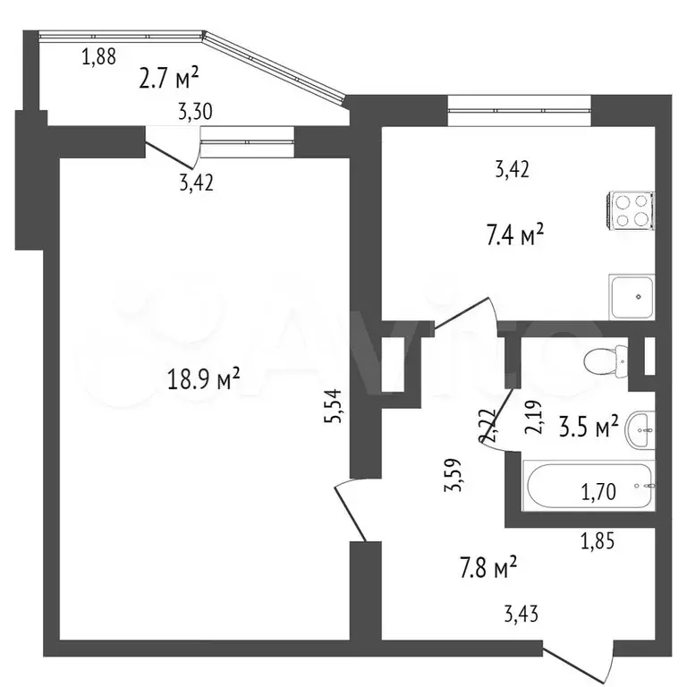 1-к. квартира, 34,8 м, 8/9 эт. - Фото 0